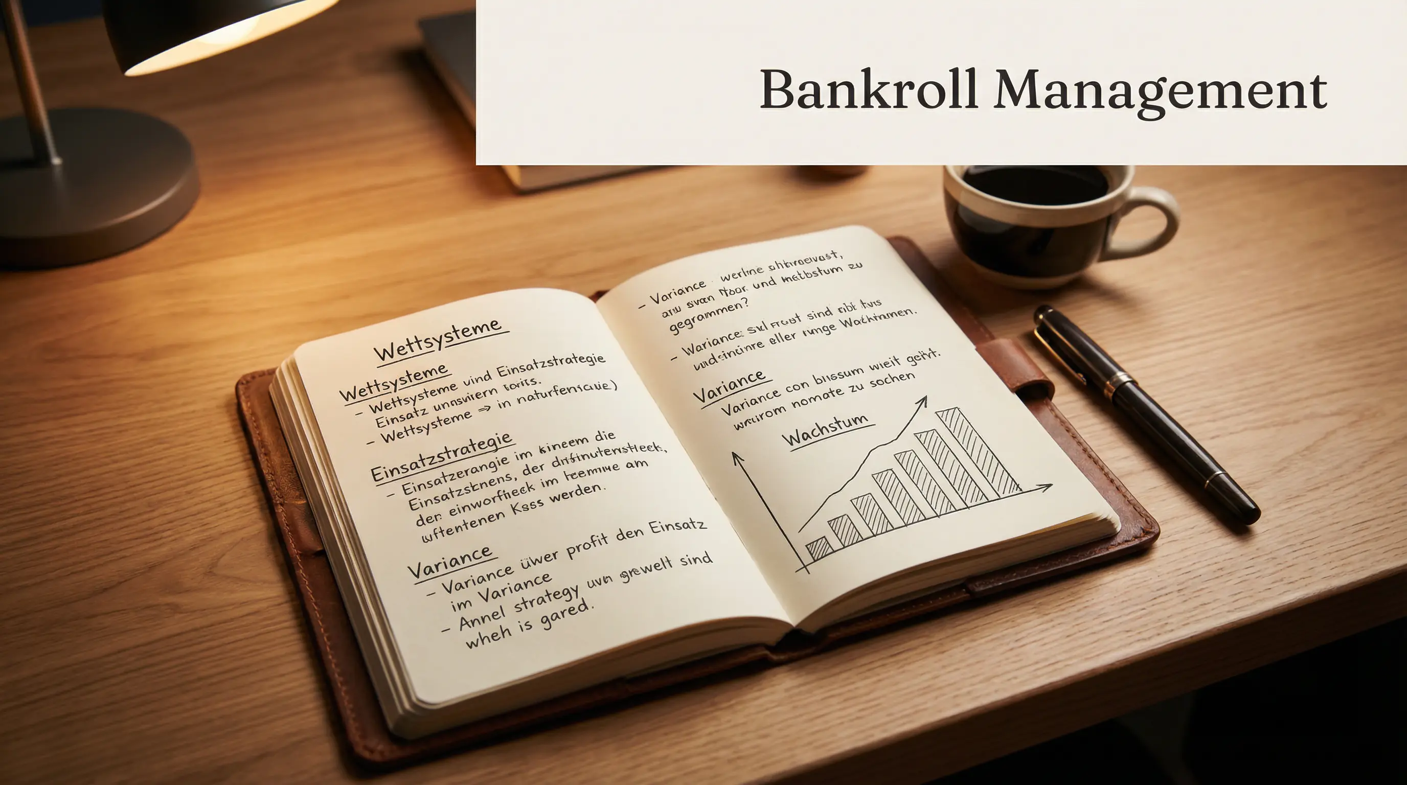 Aufgeschlagenes Notizbuch mit Wettstrategie-Planung und Stift