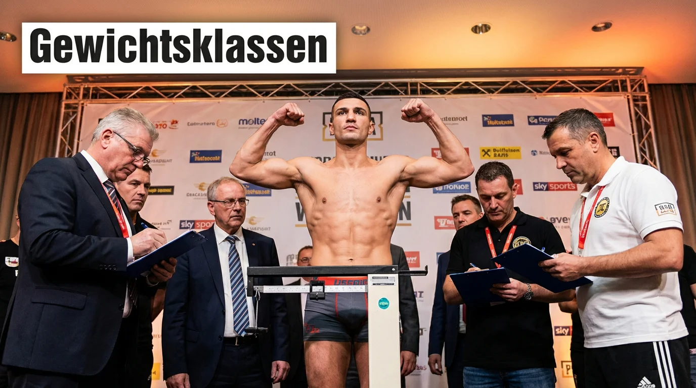 Boxer beim offiziellen Wiegen vor einem Titelkampf