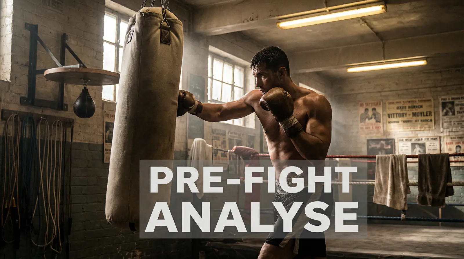 Boxer beim intensiven Training am Sandsack im Gym