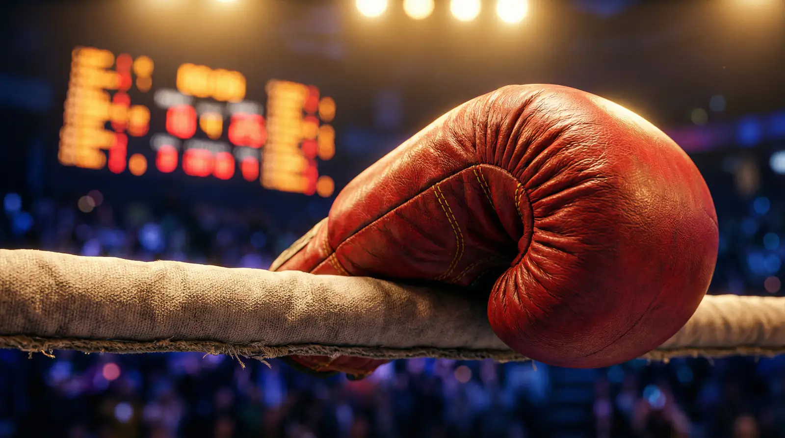 Nahaufnahme einer Boxhandschuhfaust mit Quotentafel im Hintergrund