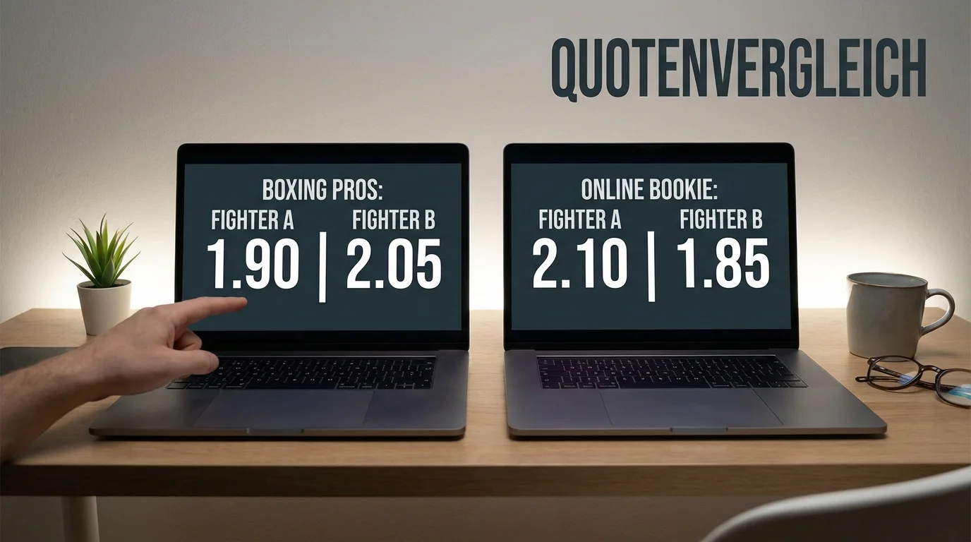 Zwei Laptops nebeneinander zeigen verschiedene Boxkampf-Quoten