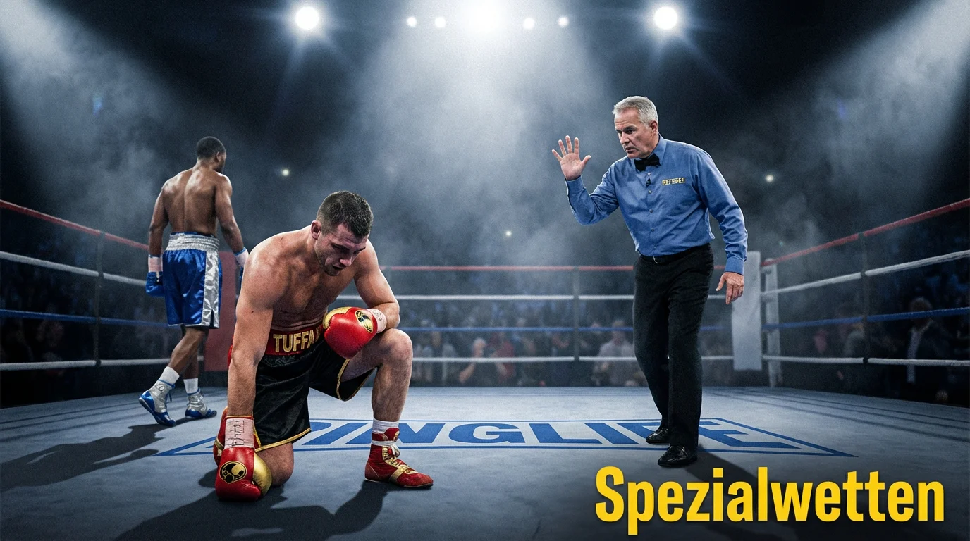 Boxer geht nach einem Niederschlag auf die Knie im Ring