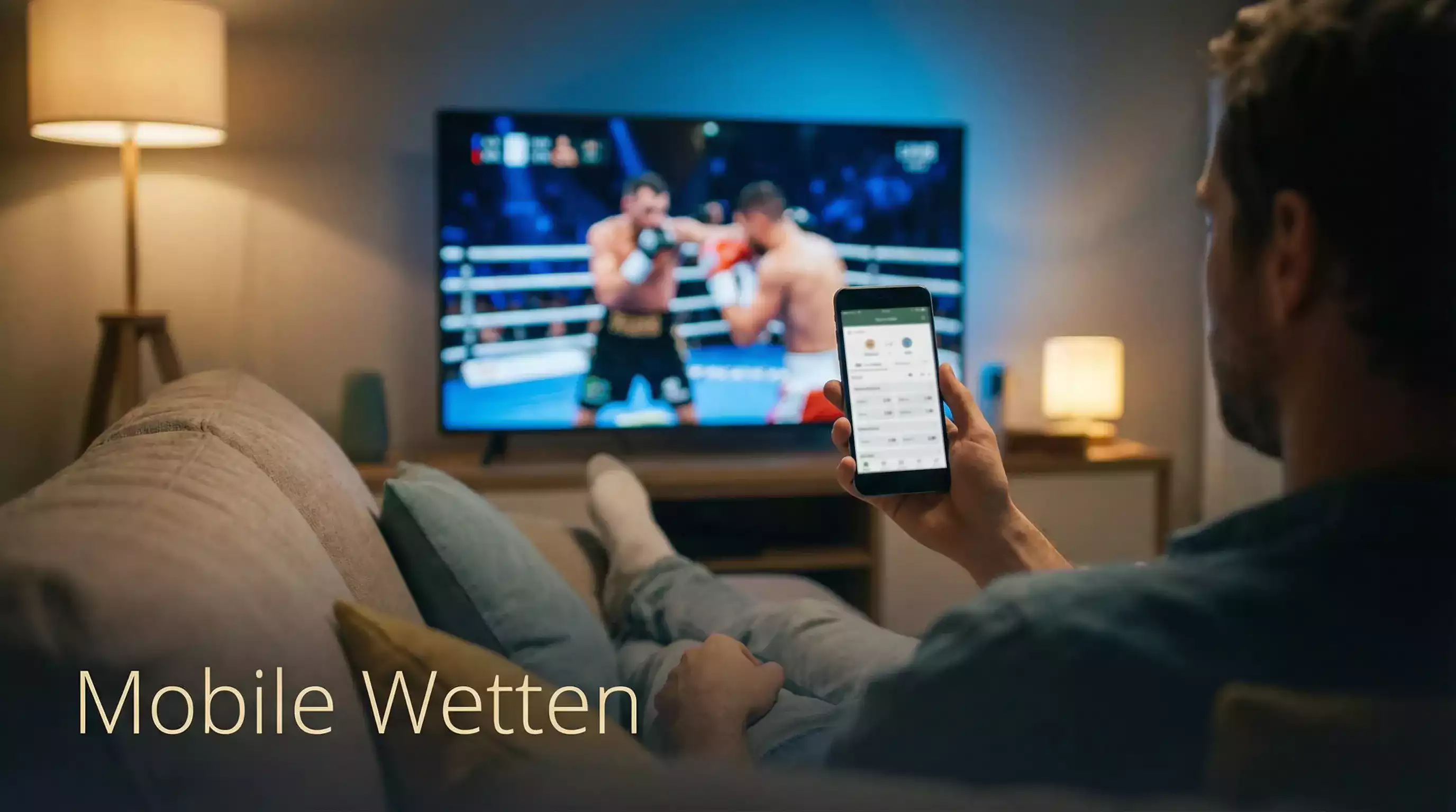 Person hält Smartphone und verfolgt einen Boxkampf mobil