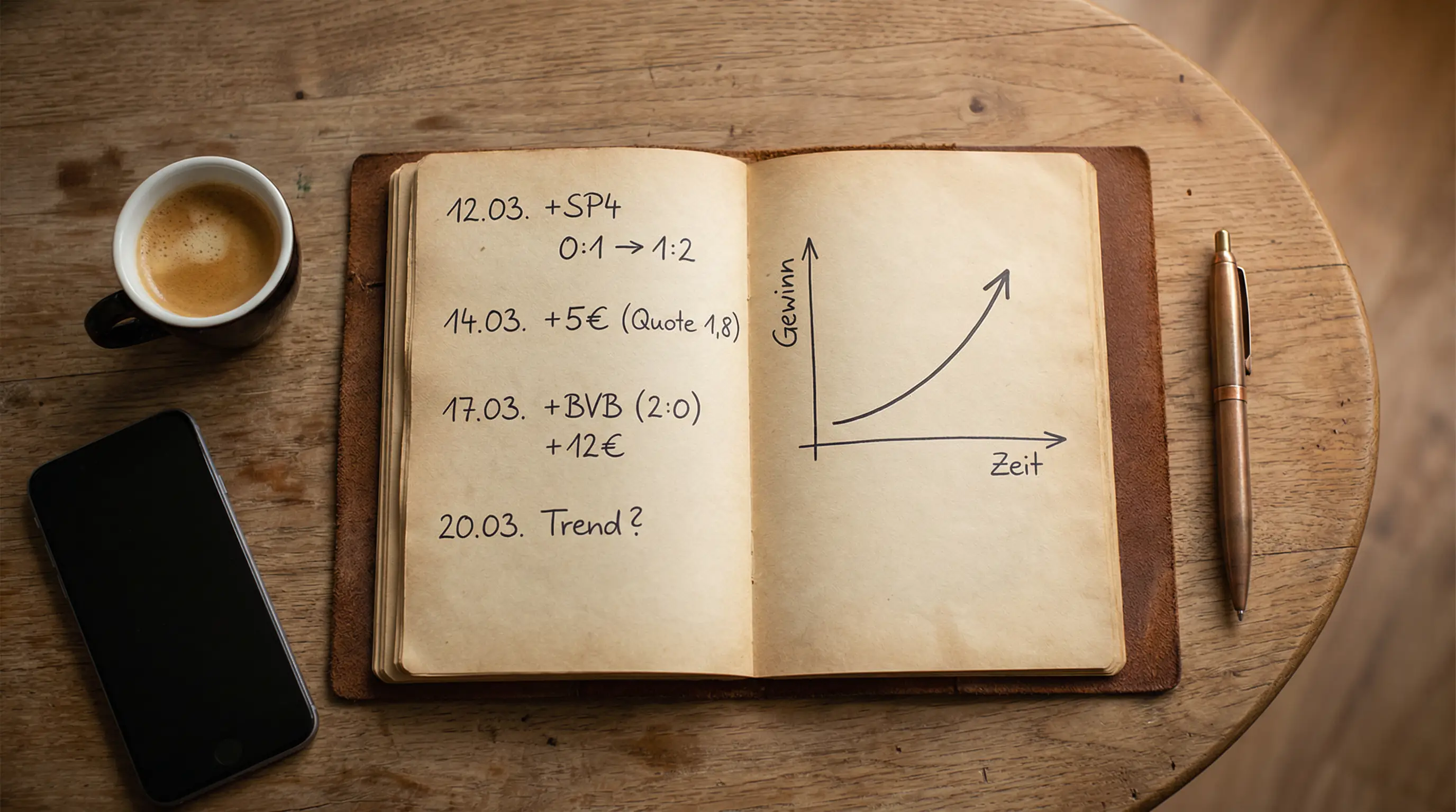 Notizbuch mit Wettprotokoll und Stift – Bankroll Management bei Sportwetten Boxen