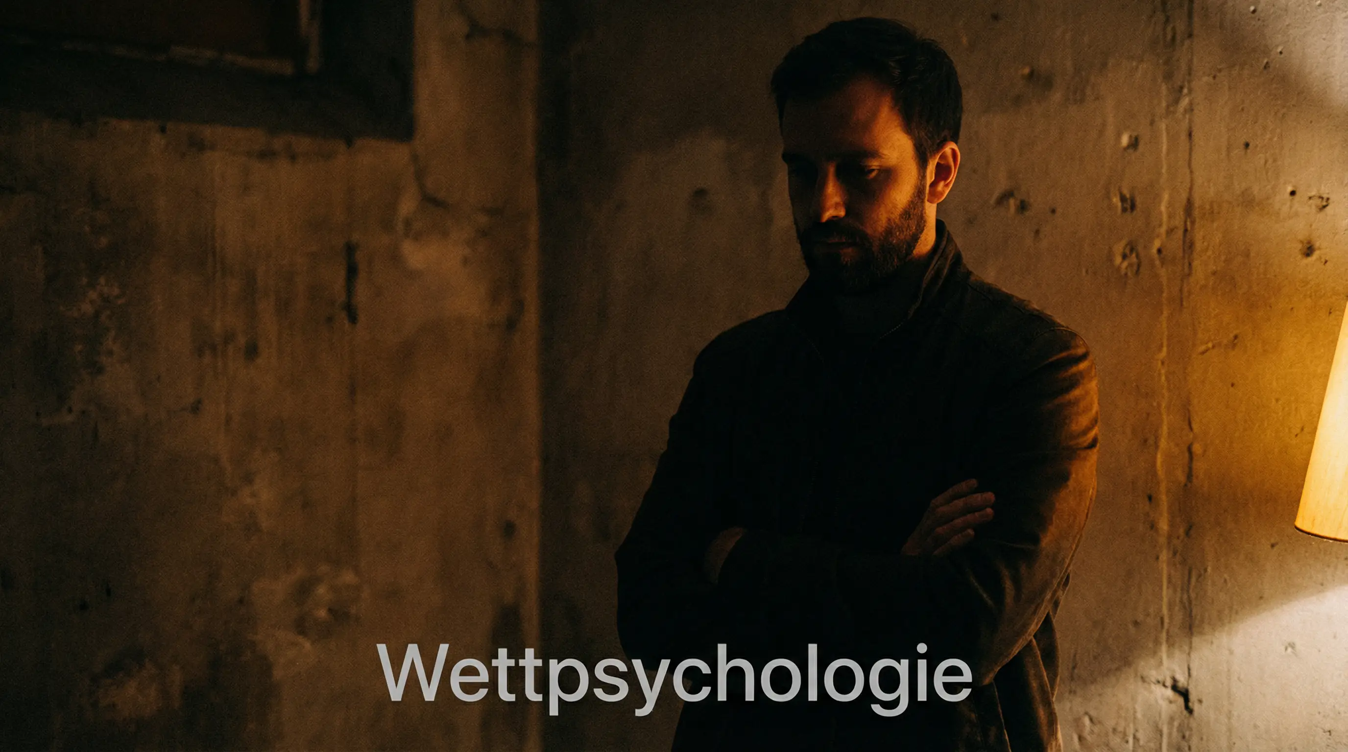 Nachdenklicher Mann mit verschränkten Armen vor einem dunklen Hintergrund