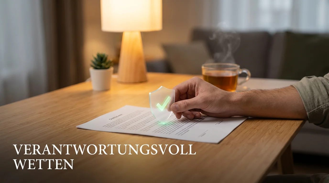 Hand stellt einen symbolischen Schutzschild vor einem Wettschein auf